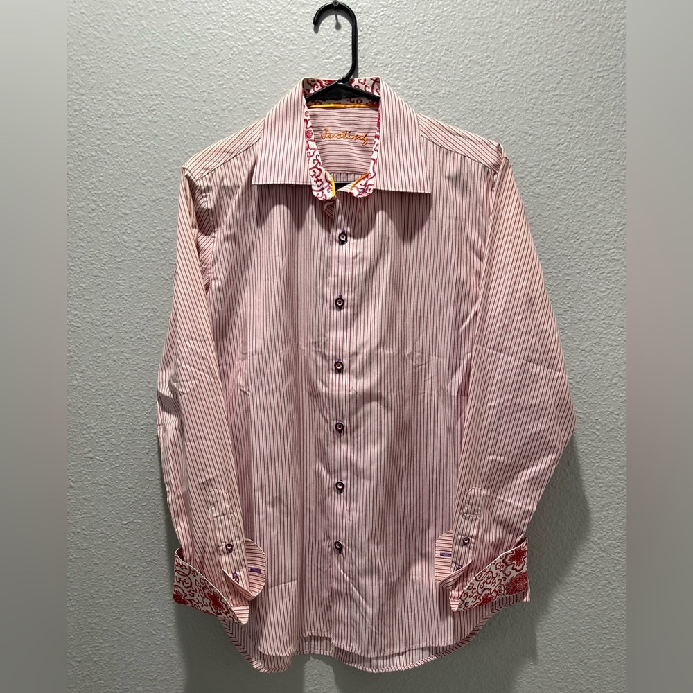Justing Baroque Dress Shirt - Striped / Baroque , White / Red, Medium